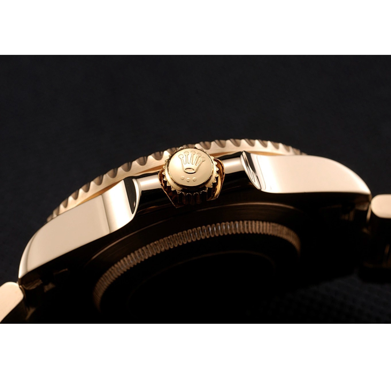 Aaa fake watches Gold Black Rolex Bracelet Yellow Submariner Black Swiss And Bezel Case Dial 0607